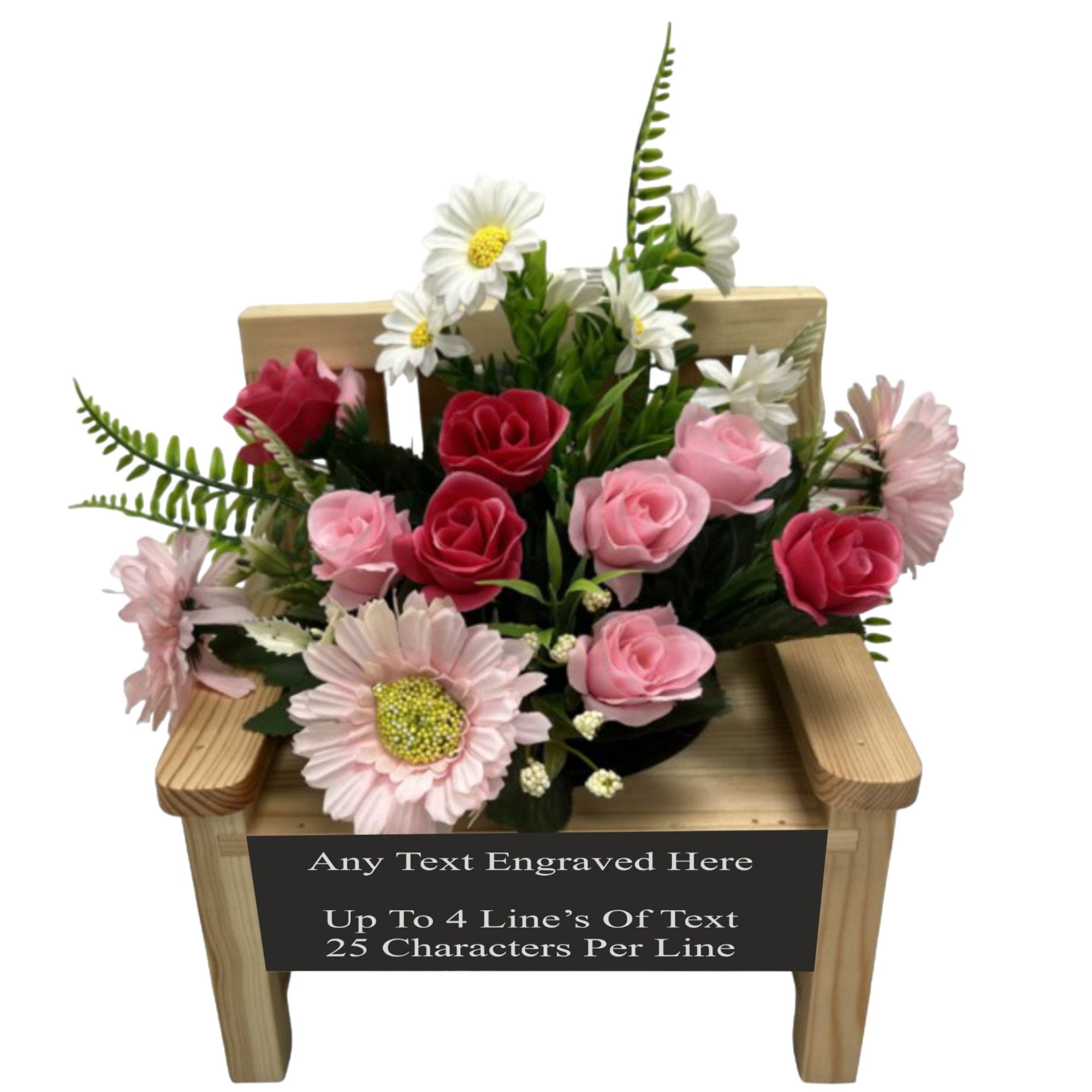 Personalised Engraved Wooden Memorial Bench With Integrated Flower Pot Perfect For Garden Grave Marker