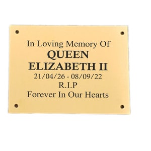 Massief messing Memorial Bench Plate Queen Elizabeth II verschillende stijlen en maten beschikbaar