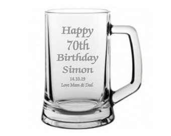 Personalised  70th birthday Design Pint Glass Tankard In A Paper Box