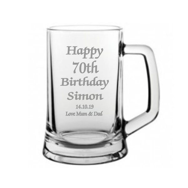 Personalised  70th birthday Design Pint Glass Tankard In A Paper Box