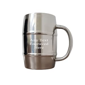 Personalised Engraved Stainless Steel US 1 Pint Barrel Steel Tankard (500ml) Ideal Gift For Birthday Wedding Fathers Day Anniversary