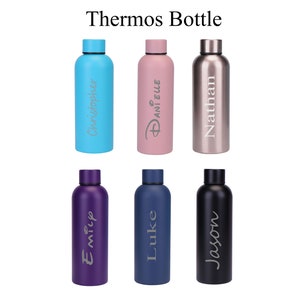 Personalised Engraved Any Name Double Wall Insulated Thermos Water Bottle 500ml 17.5oz Hot Cold 6 Colours Available