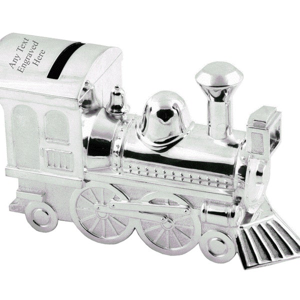 Personalised Engraved Silver-plated Train Bank Money Box Christening / Birthday Gift