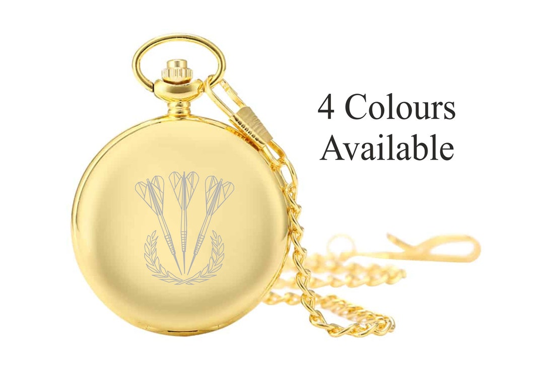 Personalised Engraved Darts Design Pocket Watch With Roman Numeral Dial ...