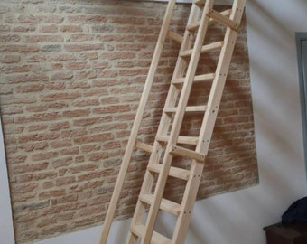 Solid wood ladder with safety handrail MAX solidity for mezzanine bunk bed attic