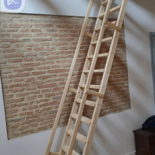 Solid wood ladder with safety handrail MAX solidity for mezzanine bunk bed attic