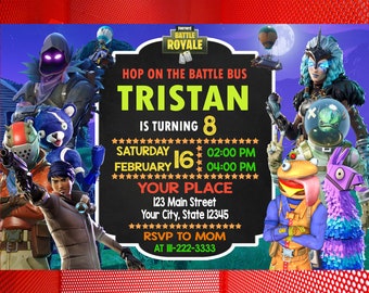 Fortnite Invitation Download Etsy - fortnite birthday party invitation cute invitations custom birthday party digital invitation digital file editable birthday invitations