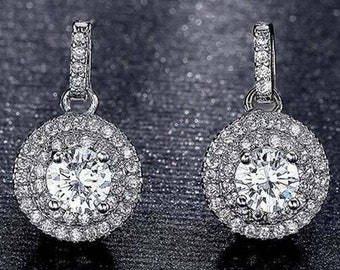 0.4ct Brilliant Round Cut Solitaire Highest Quality Moissanite Unisex Anniversary Gift Leverback Drop Dangle Earrings Real Solid 14k White Gold