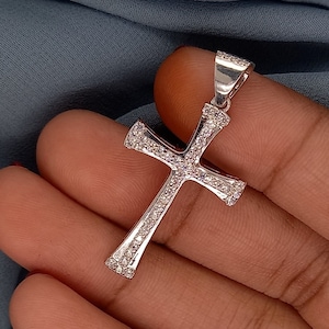 1.50 CT Cross Diamond Pendant, Solid 14K White Gold Pendant, Round Cut Sparkle Pendant, Wedding Anniversary Gift Necklace, Handmade Jewelry