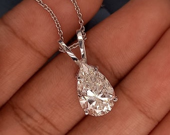 2 CT Pear Cut Moissanite Pendant: 14K White Gold Tear Drop, Pear Pendant, Solitaire Pendant, Pendant For Women, Gift For Her