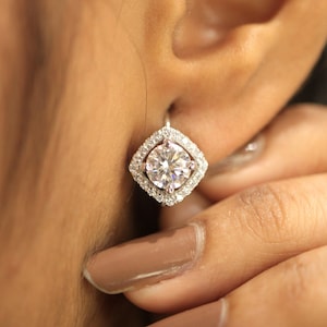 3 CT Round Moissanite Dangle Earrings: 14K White Gold Lever Back