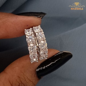 2.50 CT Simulated Diamond Huggie Hoop Wedding Earrings, Solid 14K White Gold Earrings, Round Cut Diamond Earrings, Handmade Diamond Jewelry