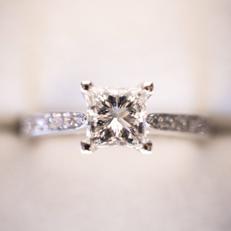 2 CT Princess Cut Simulated Diamond Engagement Ring/solid Etsy