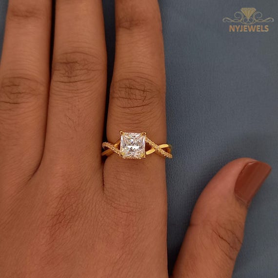 CT Princess Cut Moissanite Hidden Halo Ring: 14K Yellow Gold