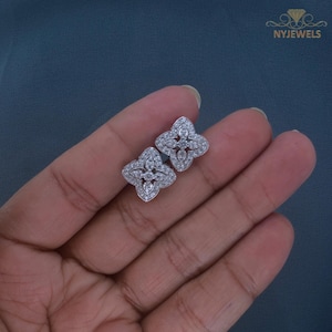 2.20 CT Round Cut Simulated Diamond Stud Earrings: 14K White Gold Floral Earrings