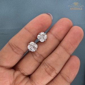 3 CT Asscher Cut Moissanite Stud Earrings: 14K White Gold Solitaire