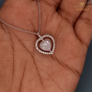 Moissanite 2 CT Wedding Pendant, Heart Cut Diamond Pendant, Solid 14K White Gold Pendant, Anniversary Gift Pendant For Her, Handmade Jewelry