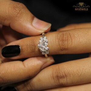 Moissanite Heart Cut Engagement Ring: 14K White Gold, Simulated Diamond Accents