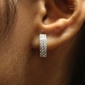 2 CT Round Cut Simulated Diamond Huggie Hoop Earrings, 14K Solid White Gold Earrings, Dainty & Elegant Everyday Jewelry, Handmade Jewelry
