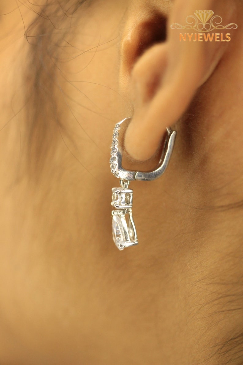 14K Solid Gold Earrings/3 Ct Pear Cut Simulated Diamonds Dangle & Drop Earrings/ Moissanite Earrings/Diamond Women's Earrings/Gift For Her image 8