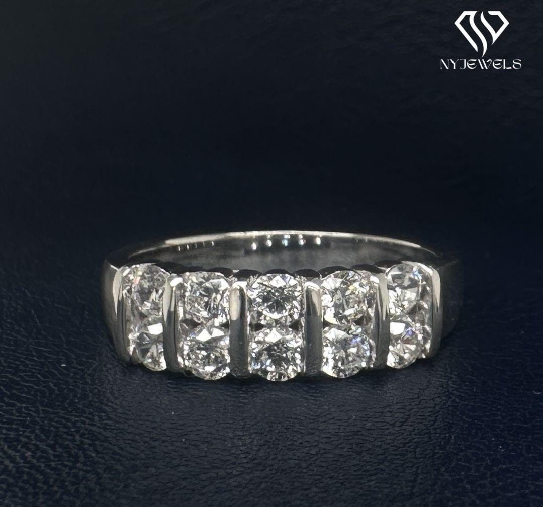 Half Eternity Band, Round Cut Wedding Band, Moissanite Band, 14K White ...