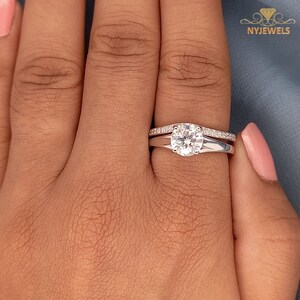 2 CT Moissanite Bridal Set Engagement Ring, Solid 14K White Gold Ring, Round Cut Diamond Wedding Promise Ring, Anniversary Gift Ring For Her