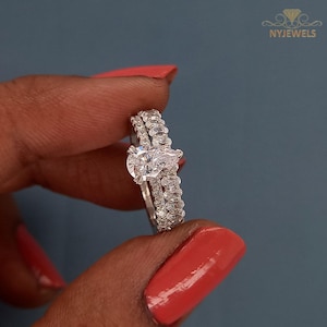 2.50 CT Pear Cut Moissanite Bridal Ring Set, Wedding Ring Set in 14K White Gold, Diamond Engagement Set, Bridal Ring, Perfect Gift for Her