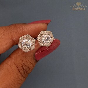 2 CT Round Cut Stud Earrings, Everyday Moissanite Earrings, 14K White Gold Wedding Earrings With Screw Back, Perfect Birthday Gift For Her