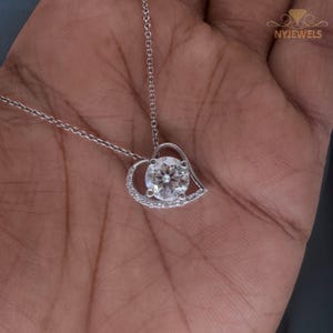 Moissanite 1.50 CT Round Cut Diamond Heart Pendant, 14K White gold Wedding Anniversary Pendant, Sparkling Heart Pendant, Handmade Jewelry