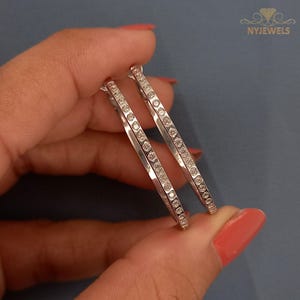 1 CT Round Cut Simulated Diamond Hoop Earrings, 14K Solid Gold Wedding Earrings, Anniversary Gift Earrings, Gift For Her, Handmade Jewelry