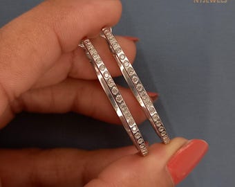 1 CT Round Cut Simulated Diamond Hoop Earrings, 14K Solid Gold Wedding Earrings, Anniversary Gift Earrings, Gift For Her, Handmade Jewelry