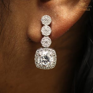 2.50 CT Round Cut Dangles Earrings, Solid 14K White Gold Moissanite Earrings, Anniversary Gift Earrings, Fine Jewelry Special For Moments