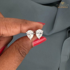 2 CT Pear-Cut Moissanite Stud Earrings: 14K White Gold