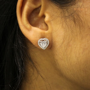 3CT Moissanite Heart Cut Stud Earrings, 14K White Gold Wedding Earrings For Women, Everyday Wear Earrings, Customized Birthday Gift for Wife