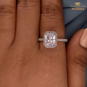 2.80 CT Moissanite Halo Engagement Ring, Solid 14K White Gold Wedding, Radiant Cut Diamond Ring Anniversary Gift For Wife, Handmade Jewelry