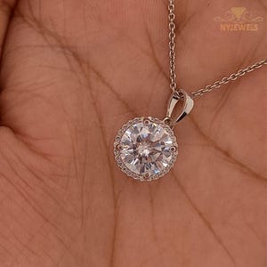 1.70 CT Moissanite Halo Pendant Without Chain, Round Cut Diamond Pendant, 14K White Gold Pendant, Wedding Anniversary Gift Pendant For Her.