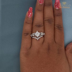 Anillo nupcial de moissanita: corte princesa de 2,10 quilates, boda en oro blanco de 14 quilates