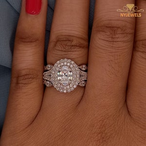 Moissanite 3 CT Bridal Set Engagement Ring | 14K White Gold Wedding Ring Set | Enhancer Ring Guard with Engagement Ring | Handmade Jewelry