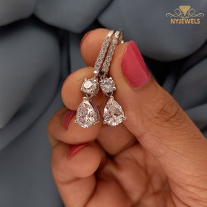 3 CT Pear Cut Moissanite Dangle & Drop Earrings, 14K Solid White Gold Earrings,  Wedding  Earrings, Diamond Women&#39;s Earrings, Gift For Her