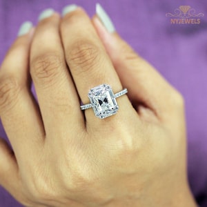 Radiant Halo Wedding Ring Halo Engagement Ring, Radiant Cut Moissanite Ring, 14K White Gold Anniversary Ring, Promise Ring, Anniversary Gift