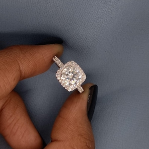 2 CT Moissanite Round Cut Hidden Halo Ring, 14K White Gold Engagement Ring, Handmade Bridal Jewelry, Personalized Wedding Ring, Promise Ring
