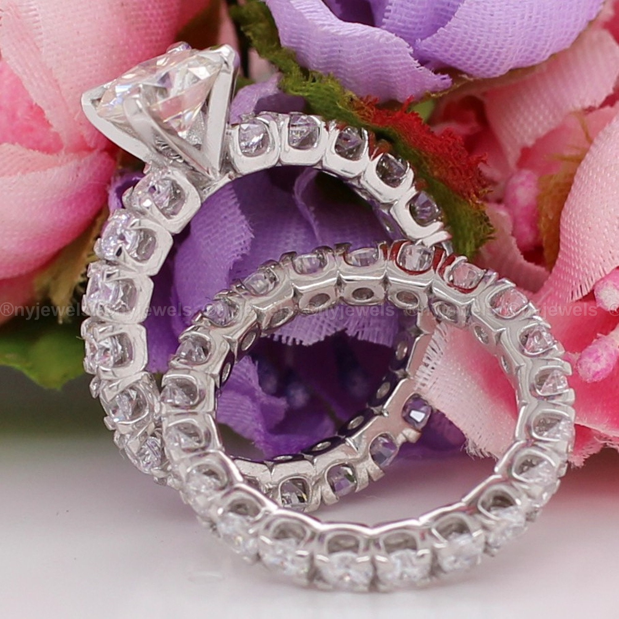 Bridal Set Moissanite Engagement Ring/2.50 Ct Round Cut - Etsy