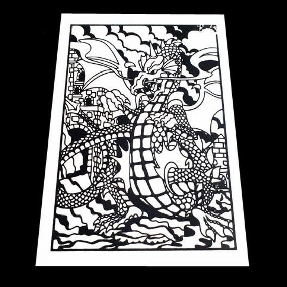 dragon  large flocked art velvet art felt colouring 50cm x 35cm