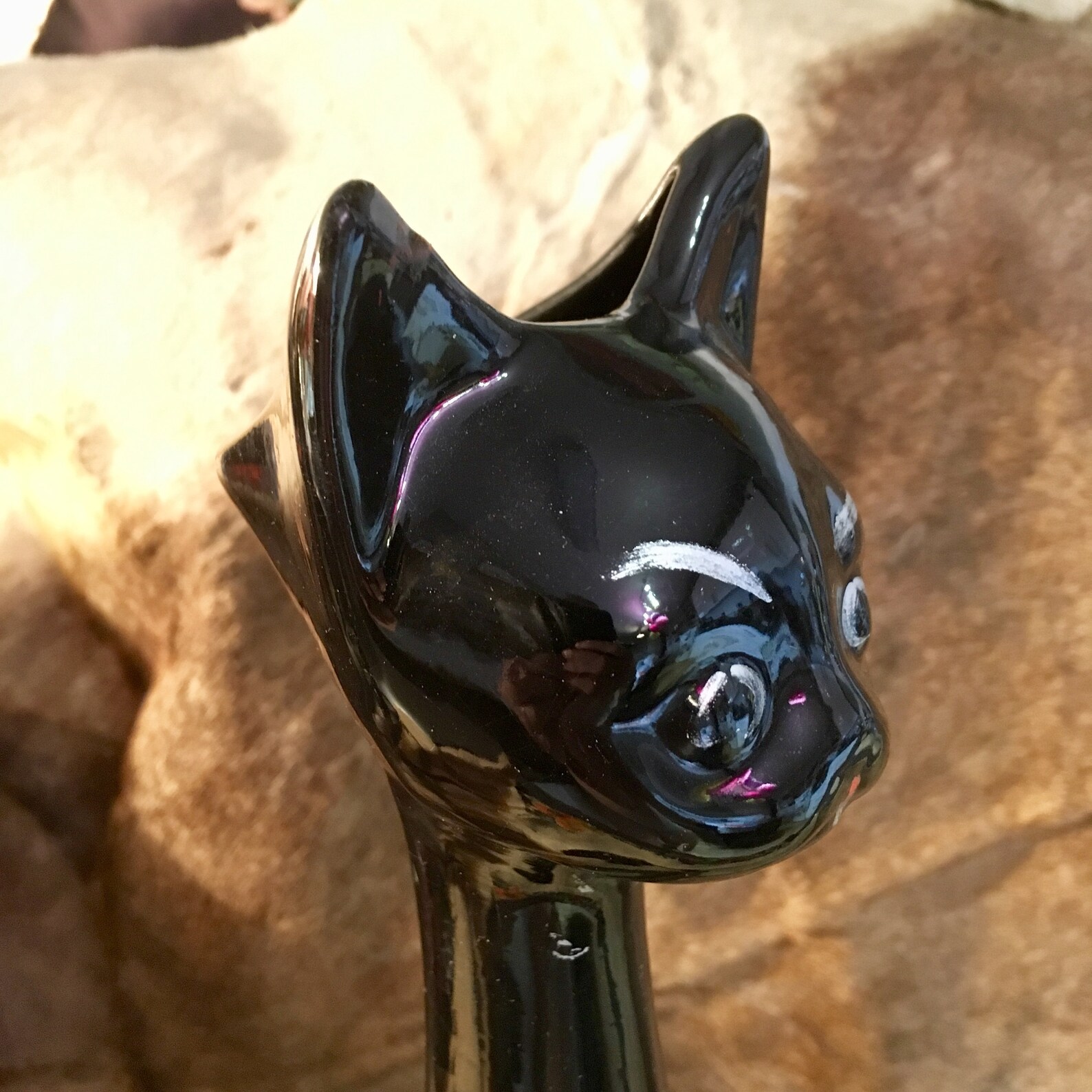 Retro 1950s Kitsch Long Neck Black Cat Vase Atomic Era Etsy