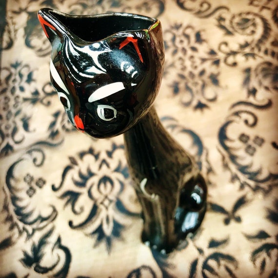 Retro 1950s Kitsch Long Neck Black Cat Vase Atomic Era Etsy