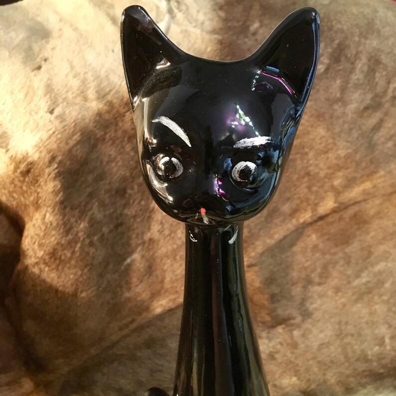 Retro 1950s Kitsch Long Neck Black Cat Vase Atomic Era Etsy