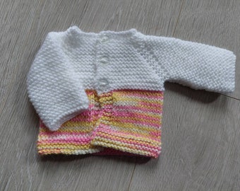 Jacket in white and pink/yellow  multicolour to fit medium premature baby or 16"reborn baby or toy doll