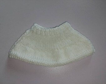 Handknitted skirt in white for 12 inch toy doll, reborn baby or extra small premature baby,  acrylic yarn and machine washable