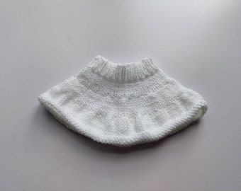 Handknitted skirt in white for 14 inch toy doll, reborn baby or small premature baby,  acrylic yarn and machine washable