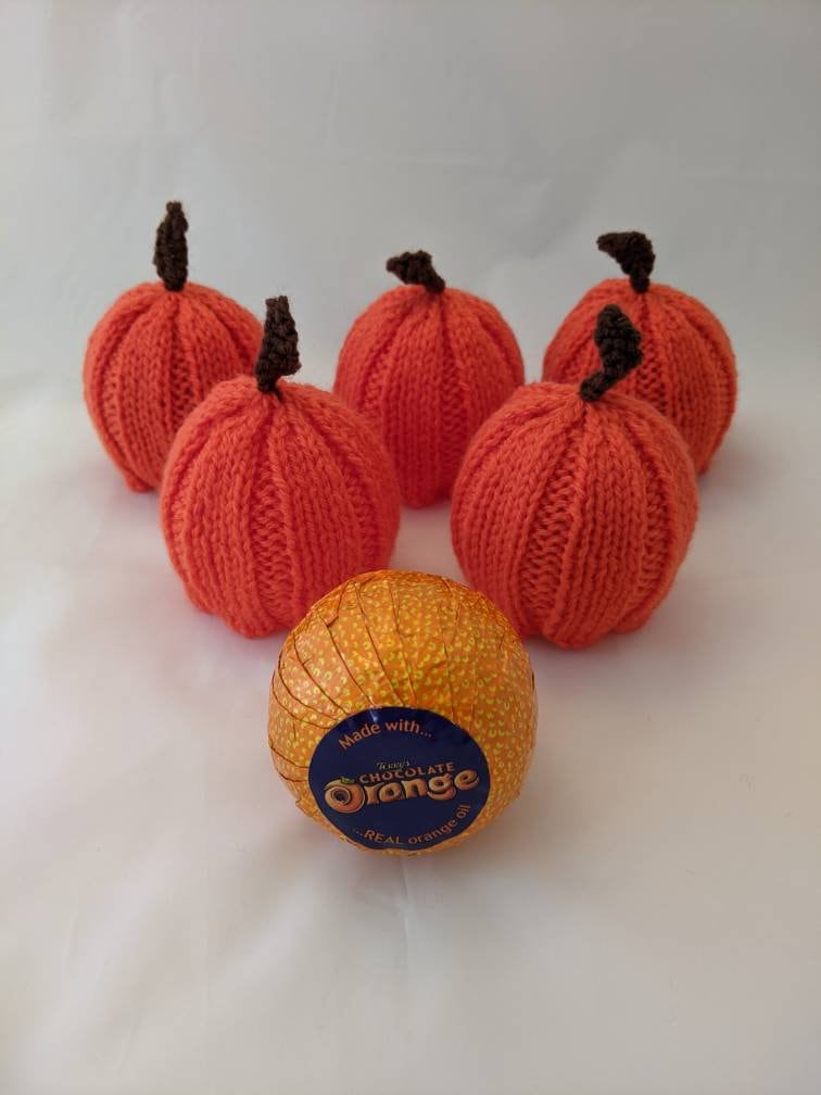 Pumpkin Chocolate Orange Cover, Hand Knitted. chocolate Not Included